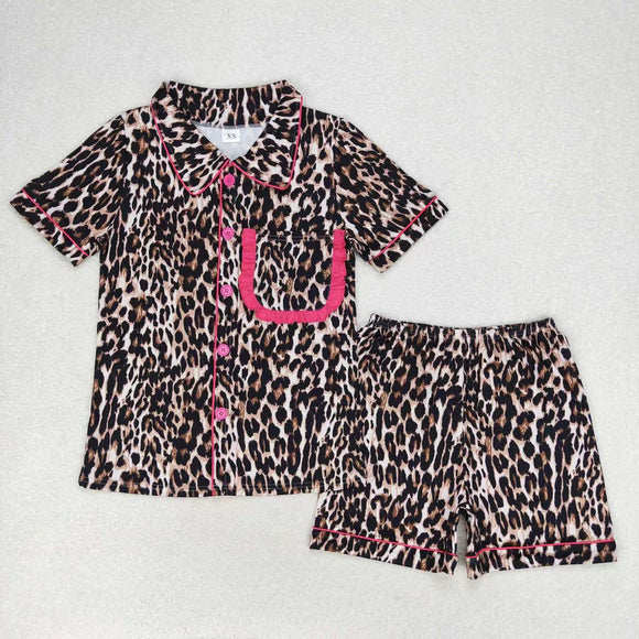 Short sleeves leopard adult women button down pajamas