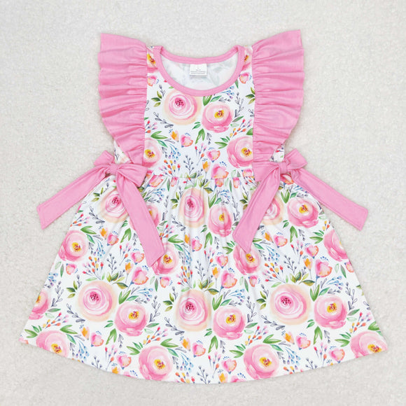 Pink ruffle sleeves floral kids girls spring dress