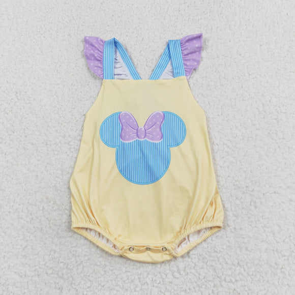 Flutter sleeves yellow mouse bow baby girls romper