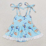 Blue dog straps baby girls summer romper