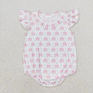 Flutter sleeves pink elephant baby girl summer romper