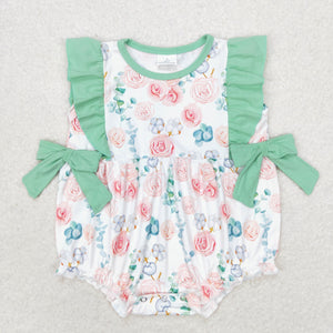 Mint ruffle floral baby girls spring summer romper