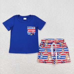 BSSO0513--dog blue short sleeve boy outfits