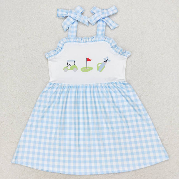 Light blue plaid straps golf girls summer dresses