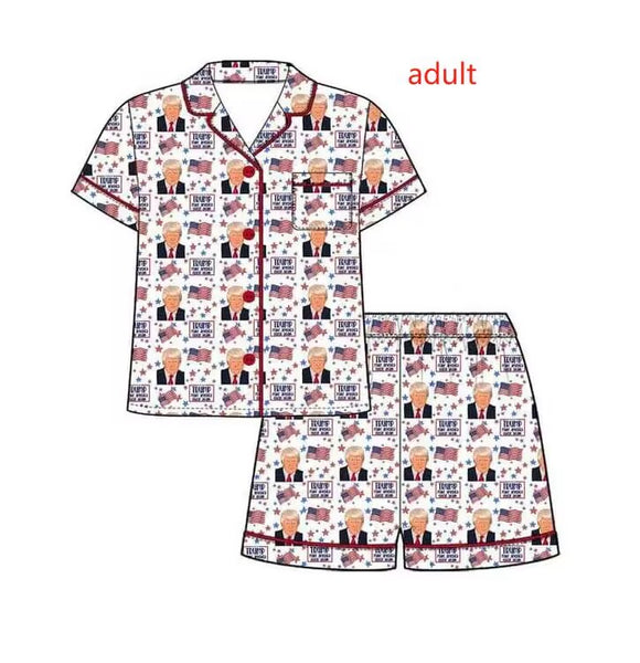 MOQ 3 Short sleeves Trump adult women button down pajamas