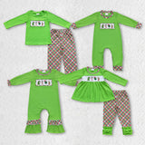 Christmas  embroidery cartoon green kids outfits