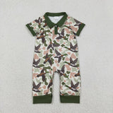 Matching Baby boys camo button long sleeve romper