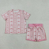 Matching Baby girls Valentine love bow pink romper pajamas