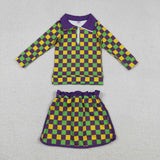 Matching Girls Mardi Gras long-sleeved  long sleeve zipper outfits yoga