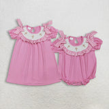 Matching Baby girls Easter crossing pink romper dress  smocked