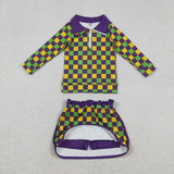 Matching Girls Mardi Gras long-sleeved  long sleeve zipper outfits yoga