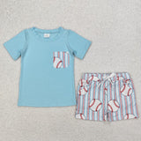 Matching Baby boys baseball blue outfits romper