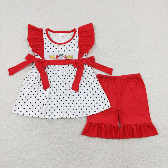GSSO0454--summer crayfish red embroidery girls outfits