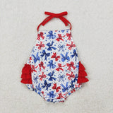 Matching Baby girls July Fourth red bow outfits romper