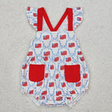 Matching Baby girls July Fourth red pocket outfits romper
