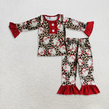 Matching Baby girls boys Christmas Santa leopard long sleeve  clothing