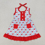 Matching Baby girls July Fourth red pocket outfits romper
