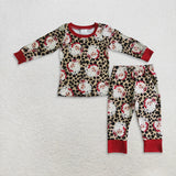 Matching Baby girls boys Christmas Santa leopard long sleeve  clothing