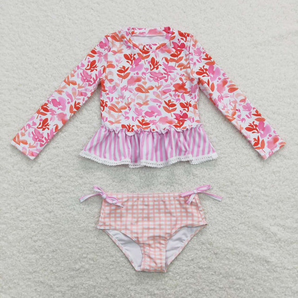 S0166-- pink floral swimsuit
