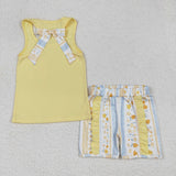 GSSO1788 girls yellow sleeveless bow short outfits