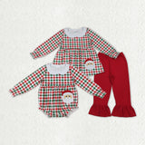 Matching Baby girls Christmas checkered romper outfits clothing embroidery