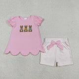 Matching Baby girls Easter bunny pink romper outfits embroidery