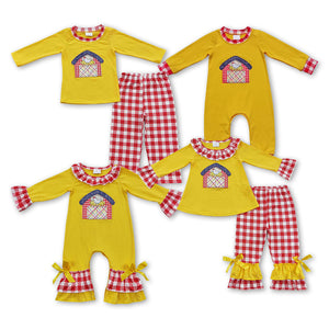 long sleeve chicken yellow and red plaid kids clothing