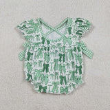 Matching Baby girls green bow romper dress long sleeves