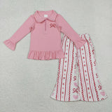 Matching Girls Valentine's long-sleeved long sleeve zipper outfits embroidery