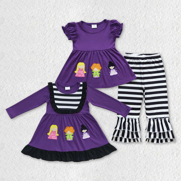 Halloween embroidery witch purple girls clothing