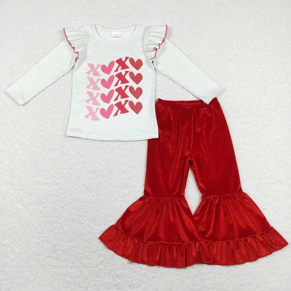 GLP1142-- long sleeve shirt and red bell bottom pants girls outfits