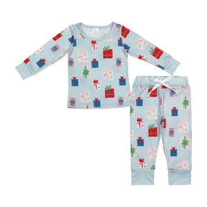 BLP0716 long sleeve Christmas gift blue boys bamboo pajamas