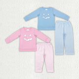 Halloween long sleeve embroidery smile pink and blue  kids pajamas