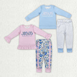 long sleeve JESUS blue and pink floral kids outfits