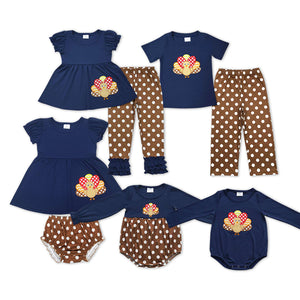 long sleeve embroidery Turley nvy blue kids outfits