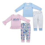 long sleeve JESUS blue and pink floral kids outfits