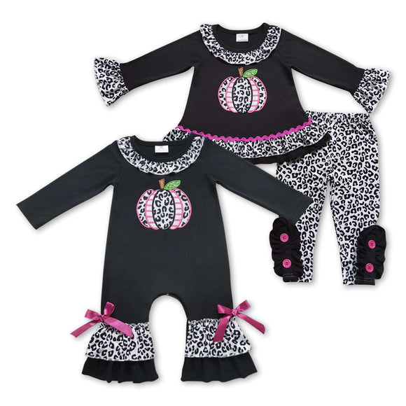 Halloween embroidery pumpkin black kids clothing