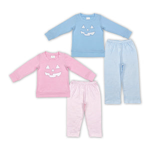 Halloween long sleeve embroidery smile pink and blue  kids pajamas