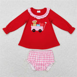 Matching Girls boys puppy long sleeve Valentine's  bummies outfits embroidery