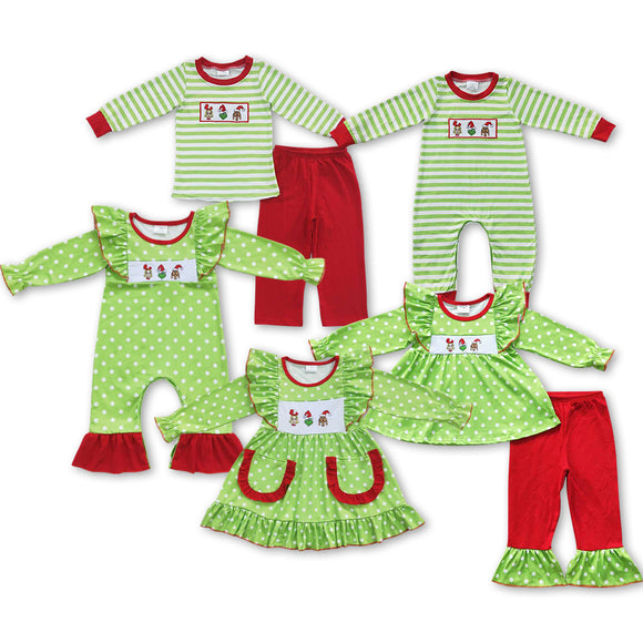 Christmas embroidery cartoon green kids clothing