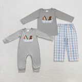 Matching Baby boys puppy fish checkered romper outfits clothing embroidery