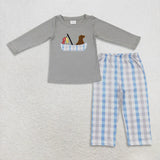 Matching Baby boys puppy fish checkered romper outfits clothing embroidery
