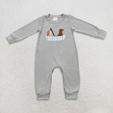 Matching Baby boys puppy fish checkered romper outfits clothing embroidery