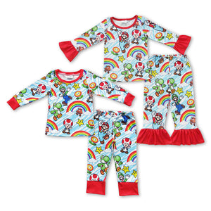 long sleeve cartoon red rainbow  boys and girls pajamas