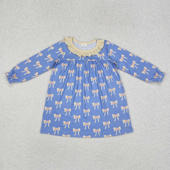 GLD0897 long sleeve bow blue dress