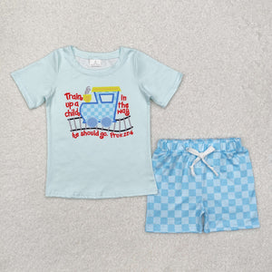 BSSO1128 Boys plaid blue shorts Outfits