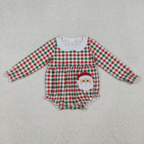 Matching Baby girls Christmas checkered romper outfits clothing embroidery