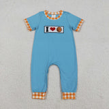 Matching Baby boys I LOVE Basketball romper outfits short sleeves embroidery
