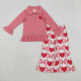 Matching Girls Valentine's long-sleeved love long sleeve zipper outfits embroidery