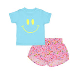 Matching Baby girls smile short sleeve leopard shorts outfits vinyl